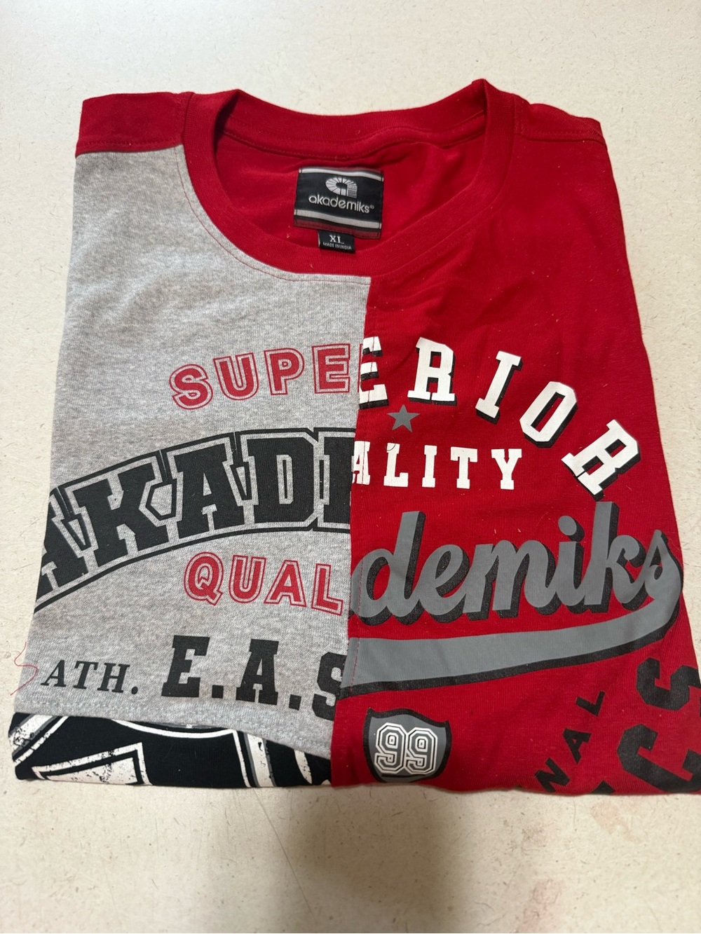 Akademiks Red and Gray Split Graphic Tee